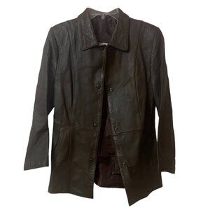 Stylo Good Vintage Leather Pleated Peplum Jacket 3/4 length Large (Juniors)